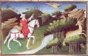 Fr 2810 f.31v, The Great Khan løslater sin ørn mot en doe, fra 